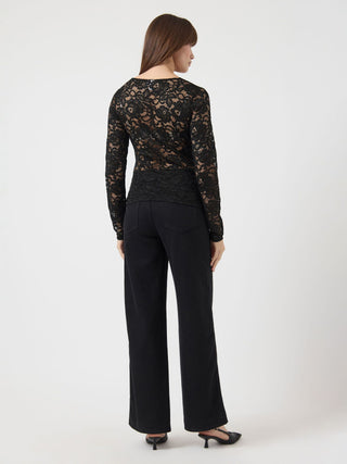 YASLACEY SPETS LÅNGÄRMAD V-TOPP BLACK