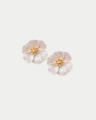 FLOWER SMALL CLIP ON EARRINGS PEARL BEIGE