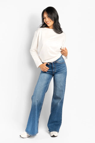 IRINA Wide Leg Jeans Medium Wash Blue Denim