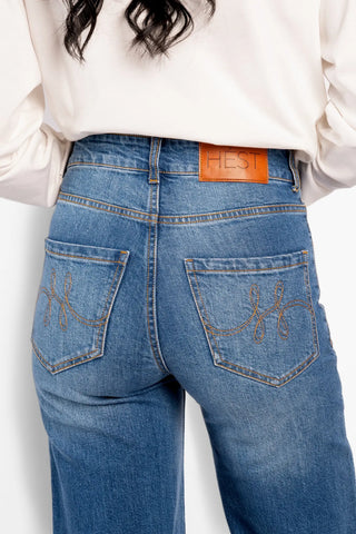 IRINA Wide Leg Jeans Medium Wash Blue Denim