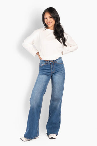 IRINA Wide Leg Jeans Medium Wash Blue Denim