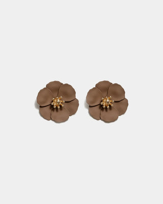 FLOWER SMALL CLIP ON EARRINGS BROWN