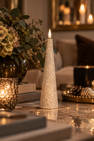LED CONE CANDLE CHAMPAGNE GLITTER