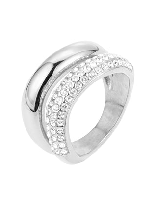 BIG DOUBLE CRYSTAL RING SILVER