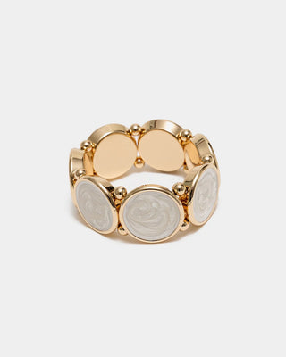 AVA PEARL ELASTIC BRACELET - GULD/VIT