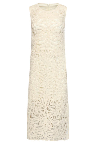 Elegant Crocheted Dress With Floral Print In Off-White