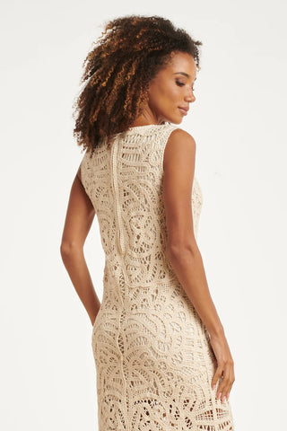 Elegant Crocheted Dress With Floral Print In Off-White