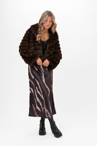 MINERVA FUR JACKET COFFEE BROWN
