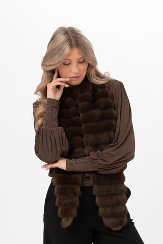 MINERVA PÄLS SCARFS COFFEE BROWN