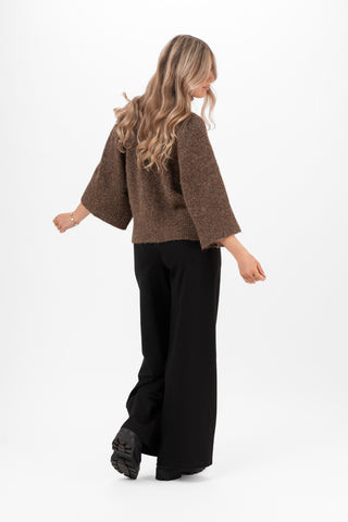 WILLOW STICKAD TRÖJA COFFEE BROWN