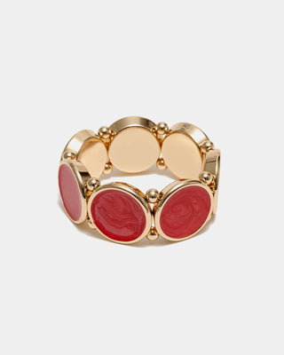 AVA PEARL ELASTIC BRACELET - GULD/RÖD