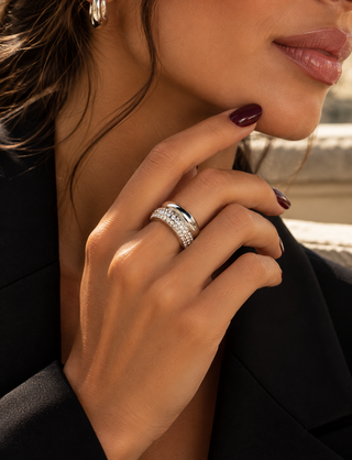 BIG DOUBLE CRYSTAL RING SILVER