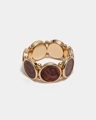 AVA PEARL ELASTIC BRACELET - GULD/COGNAC